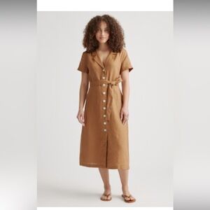 Quince XL Golden Brown Button-Down Midi Dress